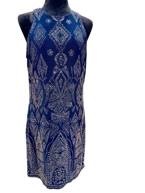 Jump Apparel Blue Dress Crystal Sparkle Bodycon Art Nouveau Stretch XL Large